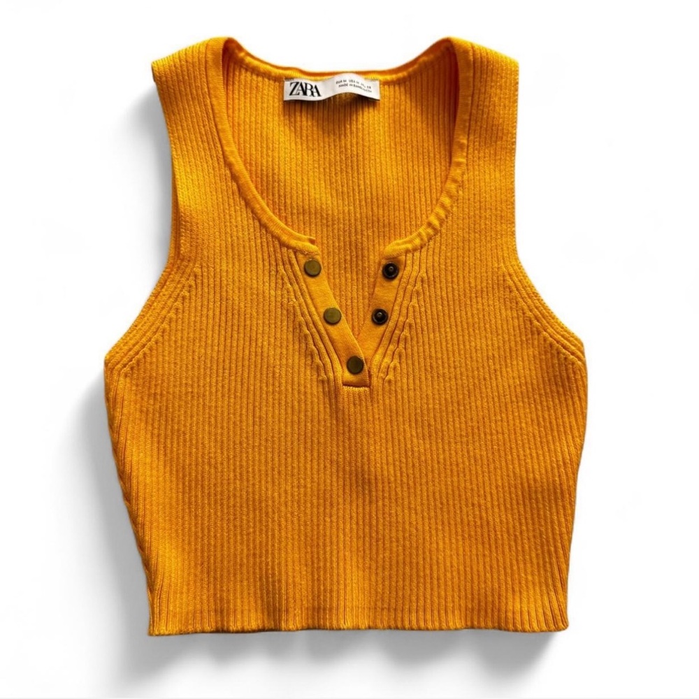 Zara Mustard Yellow Ribbed Henley Crop Tank